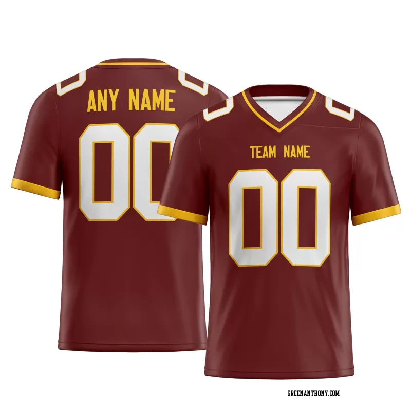 Printed Customized Burgundy White Yellow Football Jersey