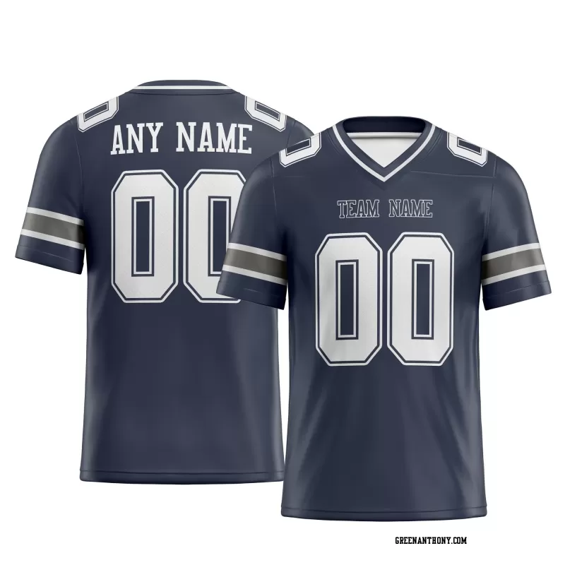 Printed Customized Navy White Navy Football Jersey