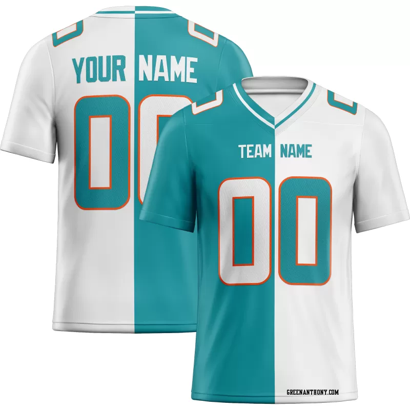 Printed Customized Split Aqua White White Football Jersey