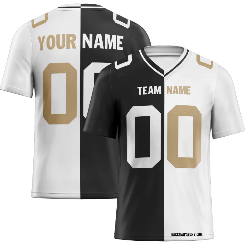 Printed Customized Split Black White Yellow Football Jersey