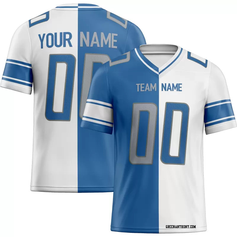 Printed Customized Split Blue White Gray Football Jersey