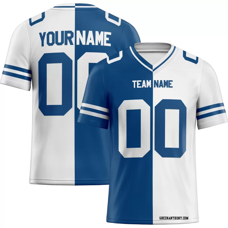 Printed Customized Split Blue White White Football Jersey
