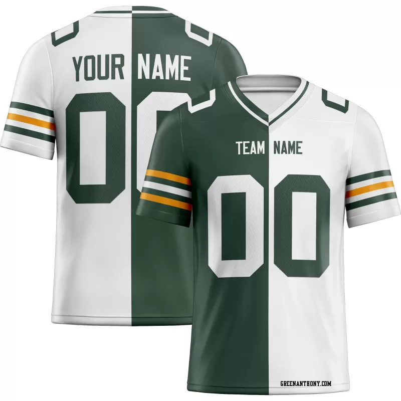 Printed Customized Split Green White White Football Jersey