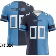 Printed Customized Split Navy Light Blue White Football Jersey
