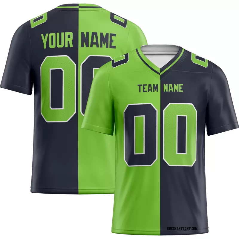 Printed Customized Split Neon Green Navy Navy Football Jersey