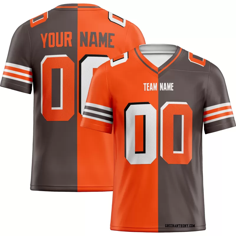 Printed Customized Split Orange Brown White Football Jersey