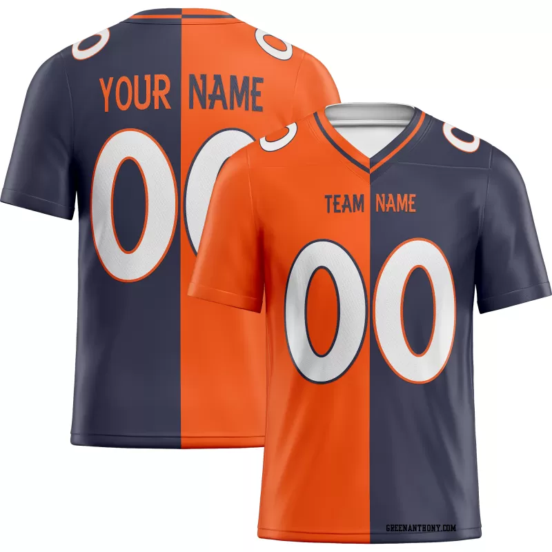 Printed Customized Split Orange Navy White Football Jersey