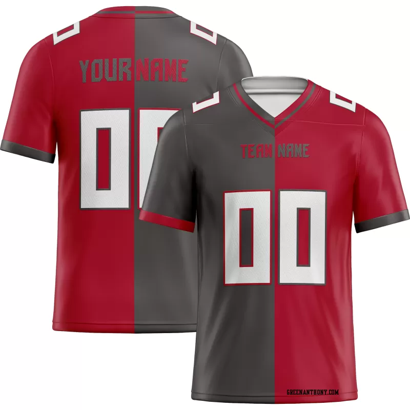 Printed Customized Split Pewter Red White Football Jersey