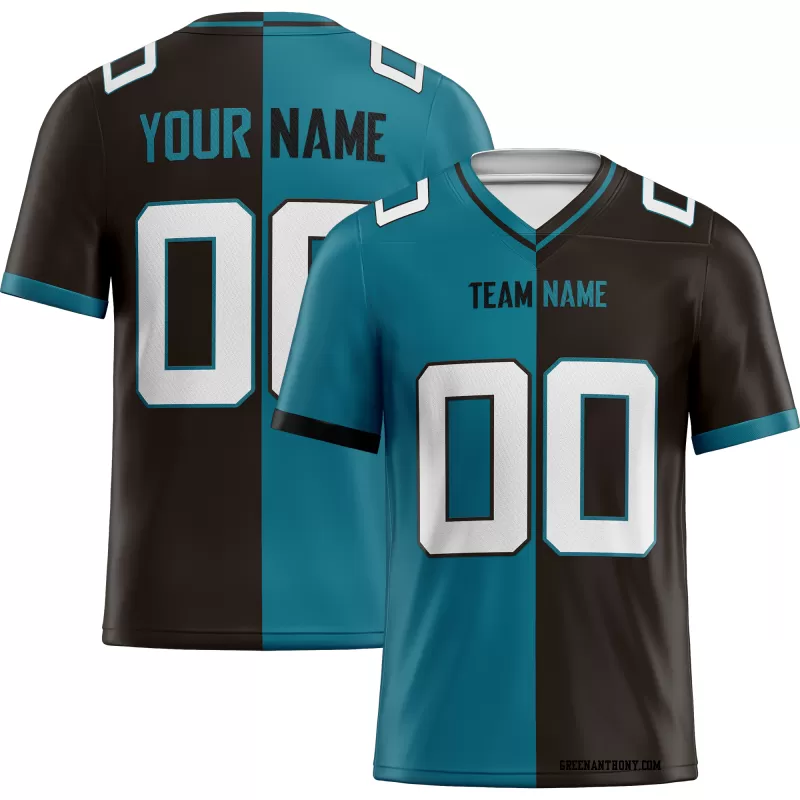 Printed Customized Split Teal Black White Football Jersey