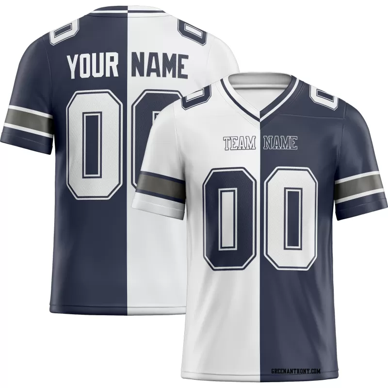 Printed Customized Split White Navy White Football Jersey