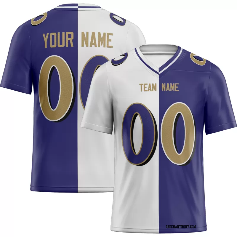 Printed Customized Split White Purple Yellow Football Jersey