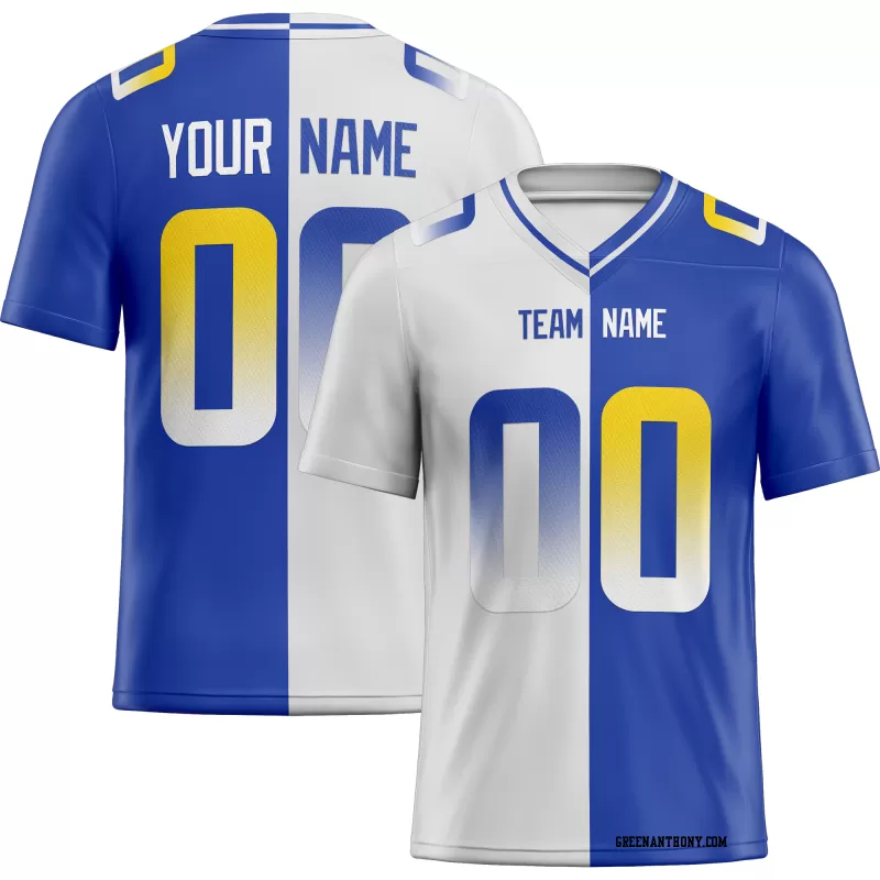 Printed Customized Split White Royal Yellow Football Jersey
