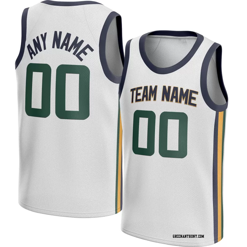 Stitched Customized Association White Green Navy Basketball Jersey