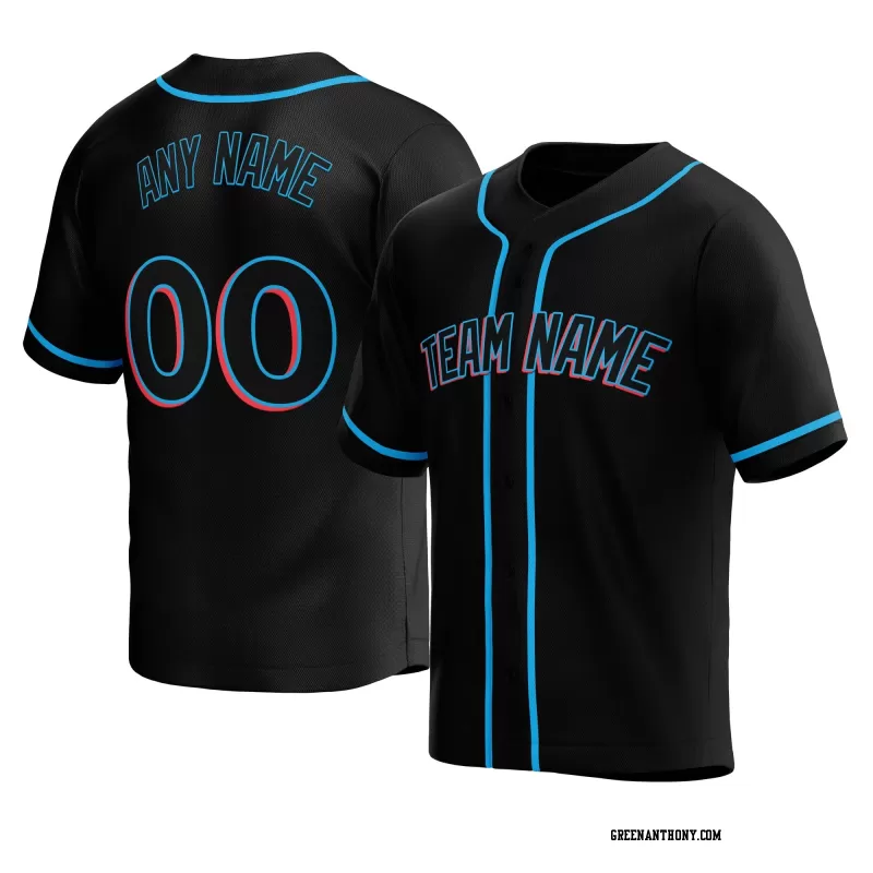Stitched Customized Black Black Blue Baseball Jersey
