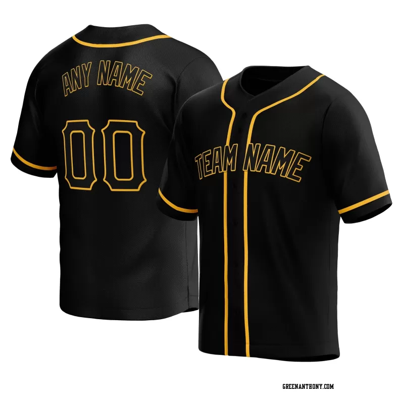 Stitched Customized Black Black Yellow Baseball Jersey