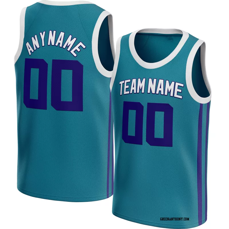 Stitched Customized Icon Teal Purple White Basketball Jersey