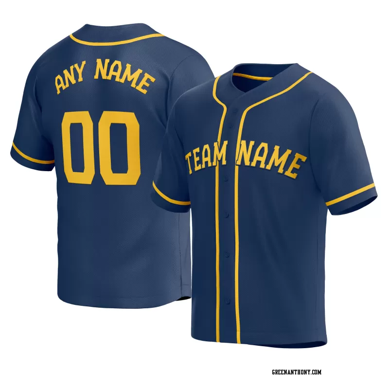 Stitched Customized Navy Yellow Yellow Baseball Jersey